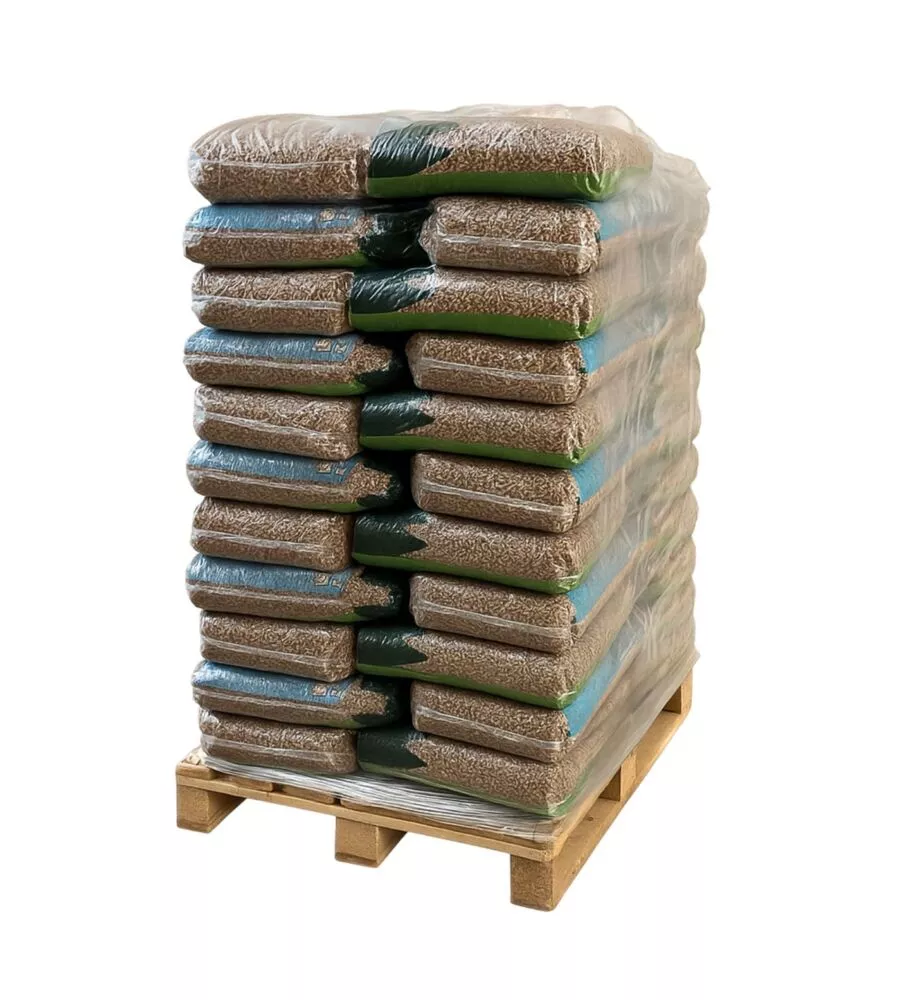 Bancale 70 sacchi pellet in legno di abete certificato en plus a1 prodotto in trentino, sacchi da 15 kg